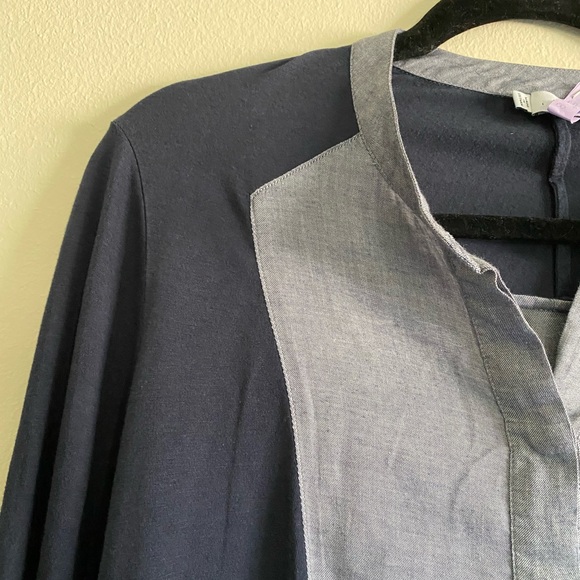 Vince blouse mixed media tuxedo tunic navy & gray - Picture 3 of 8